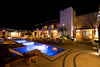 Outdoor pool area at night
